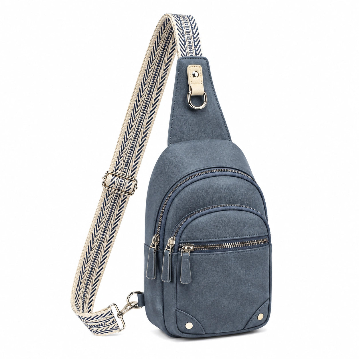 Mochila Bandolera Cruzada para Mujer Azul con Correa en Zigzag
