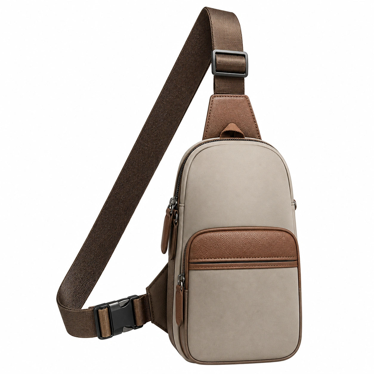 Bolso Bandolera Beige y Marrón para Hombre con Cremallera