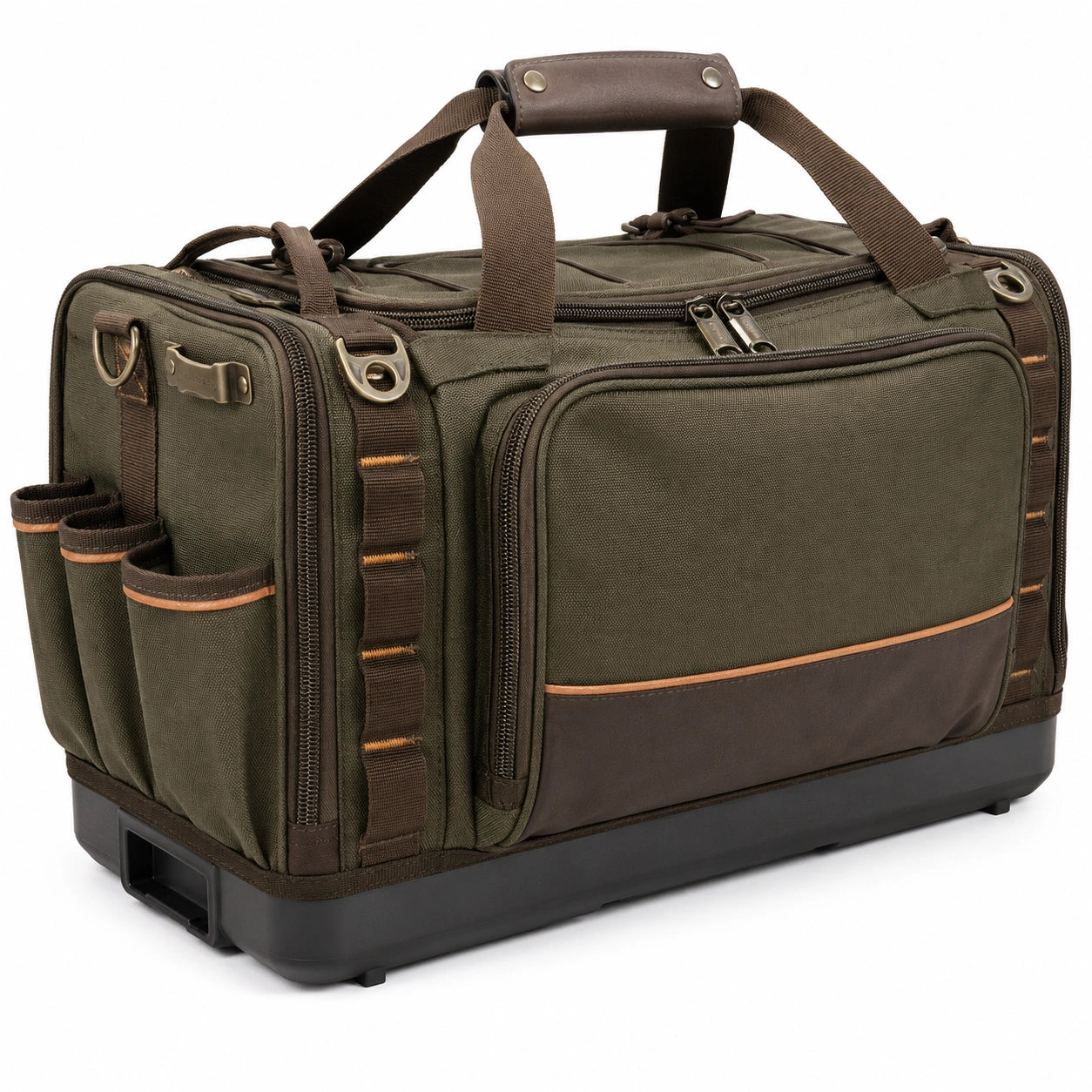 Bolsa de herramientas portátil verde/marrón con base rígida