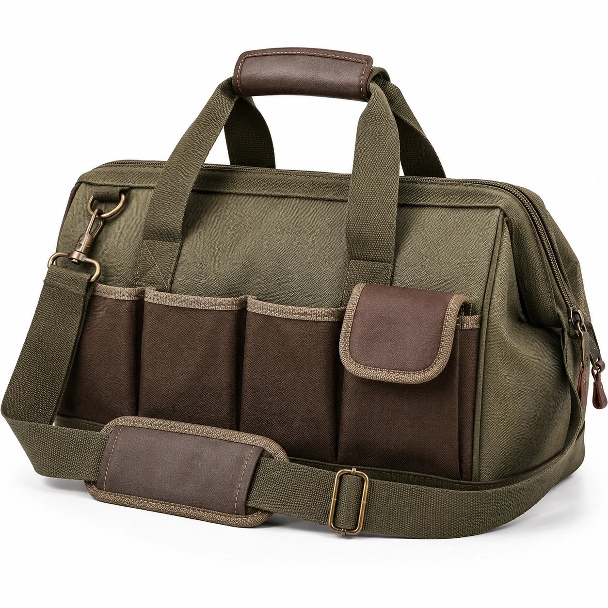 Bolsa de Herramientas Portátil Verde y Marrón con Correa Ajustable