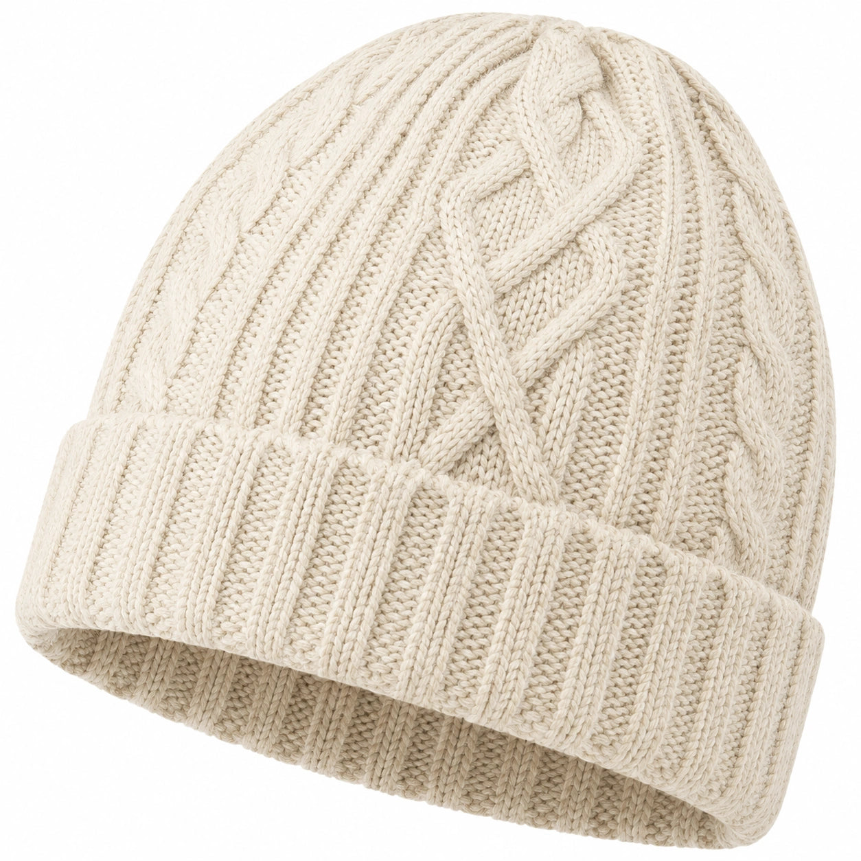 Gorro de punto trenzado beige para adultos