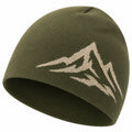 Gorro unisex verde oliva con diseño de montaña