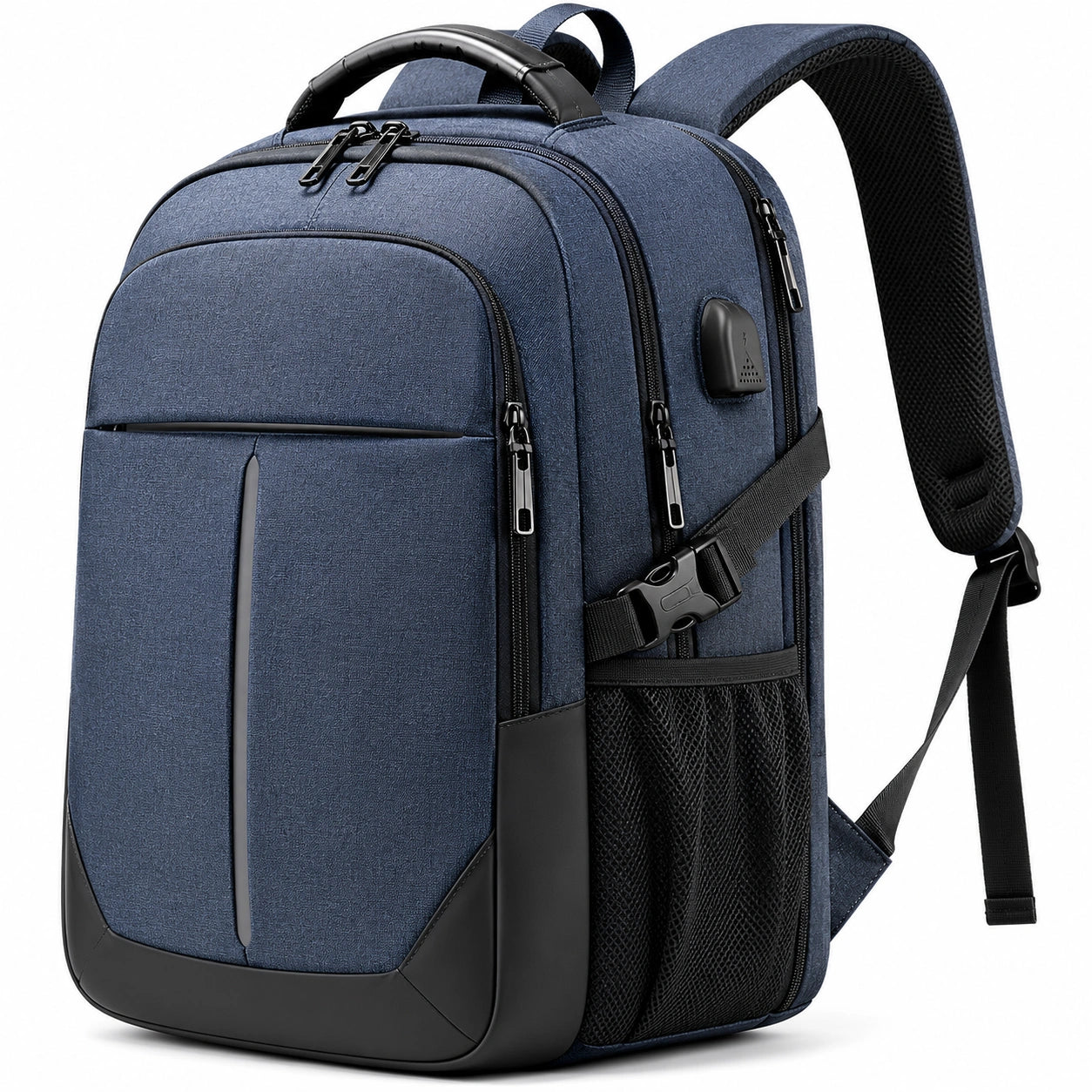 Mochila azul con puerto USB, resistente al agua, 25L