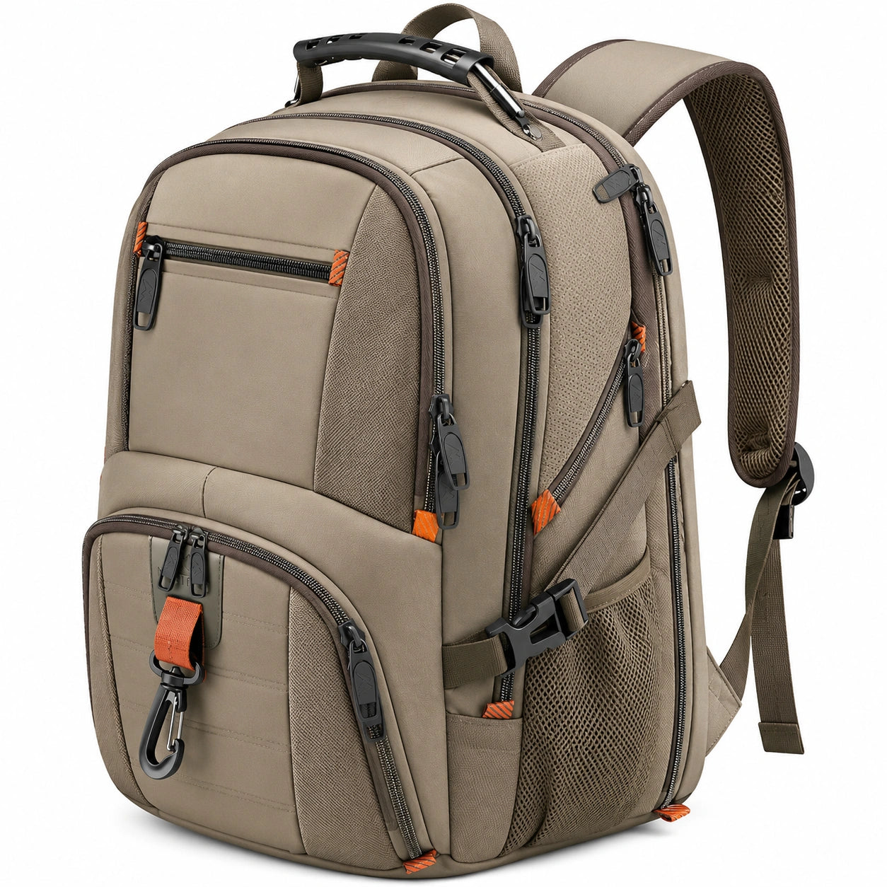 Mochila Grande Beige con Detalles Naranja