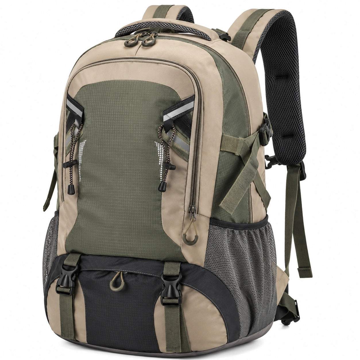Mochila de senderismo impermeable verde y beige 35L