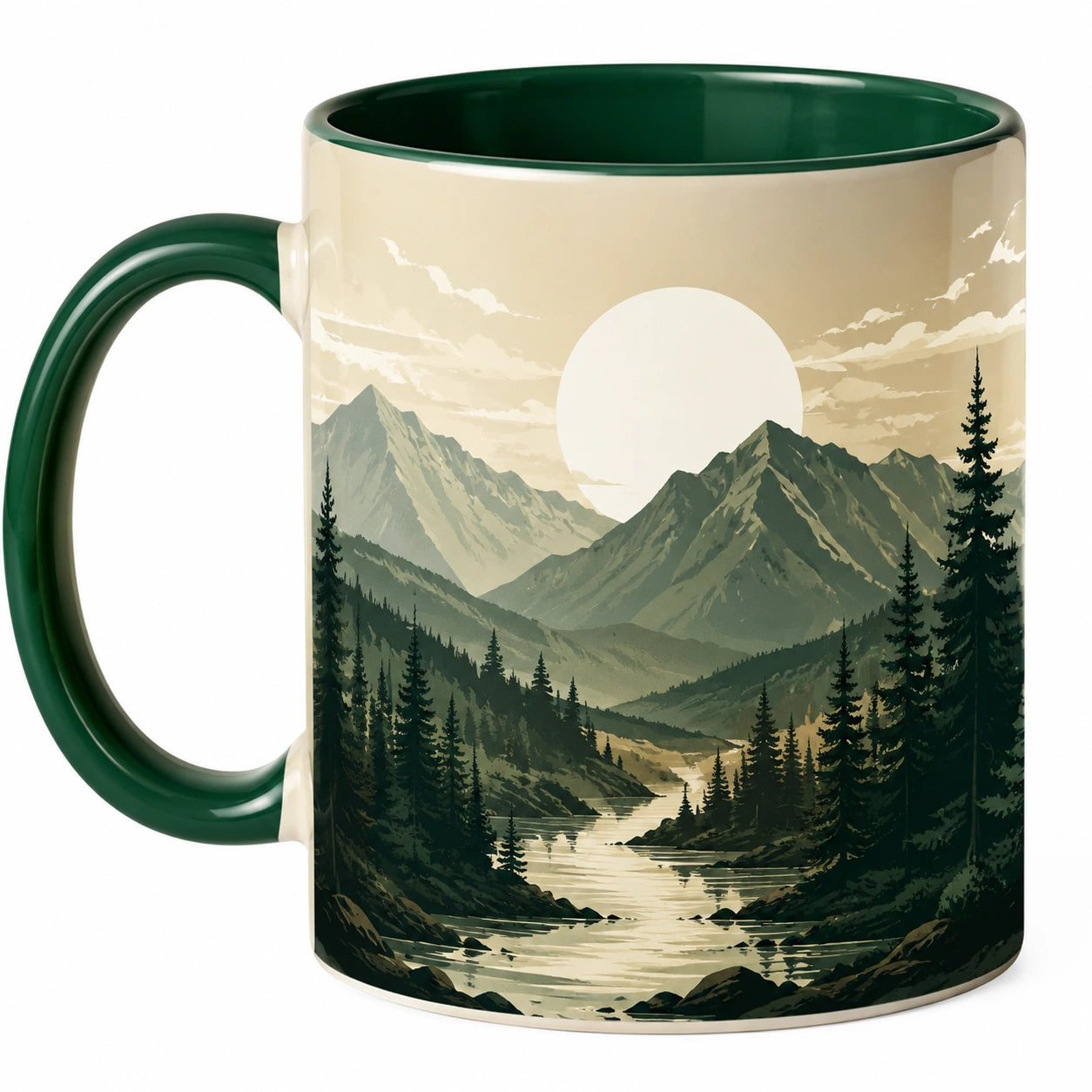 Taza de cerámica con diseño de paisaje montañoso 350ml