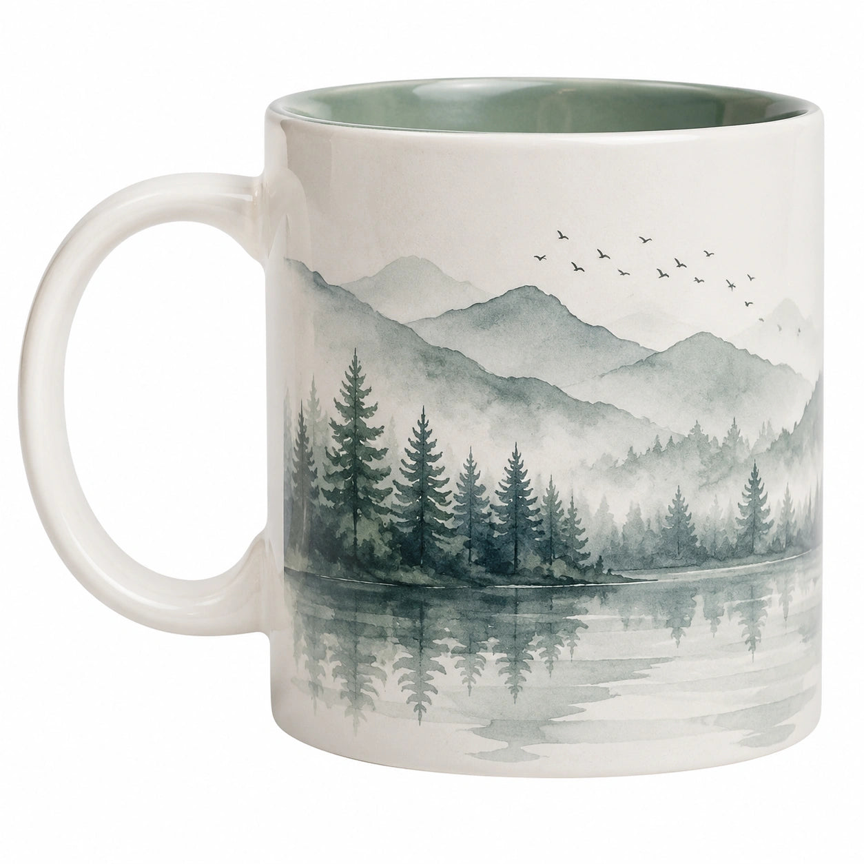 Taza de cerámica con diseño de bosque 360ml Verde