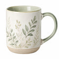 Taza de Cerámica con Diseño de Hojas en Relieve 350ml Verde