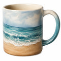 Taza de cerámica con diseño de océano azul y beige, 350ml