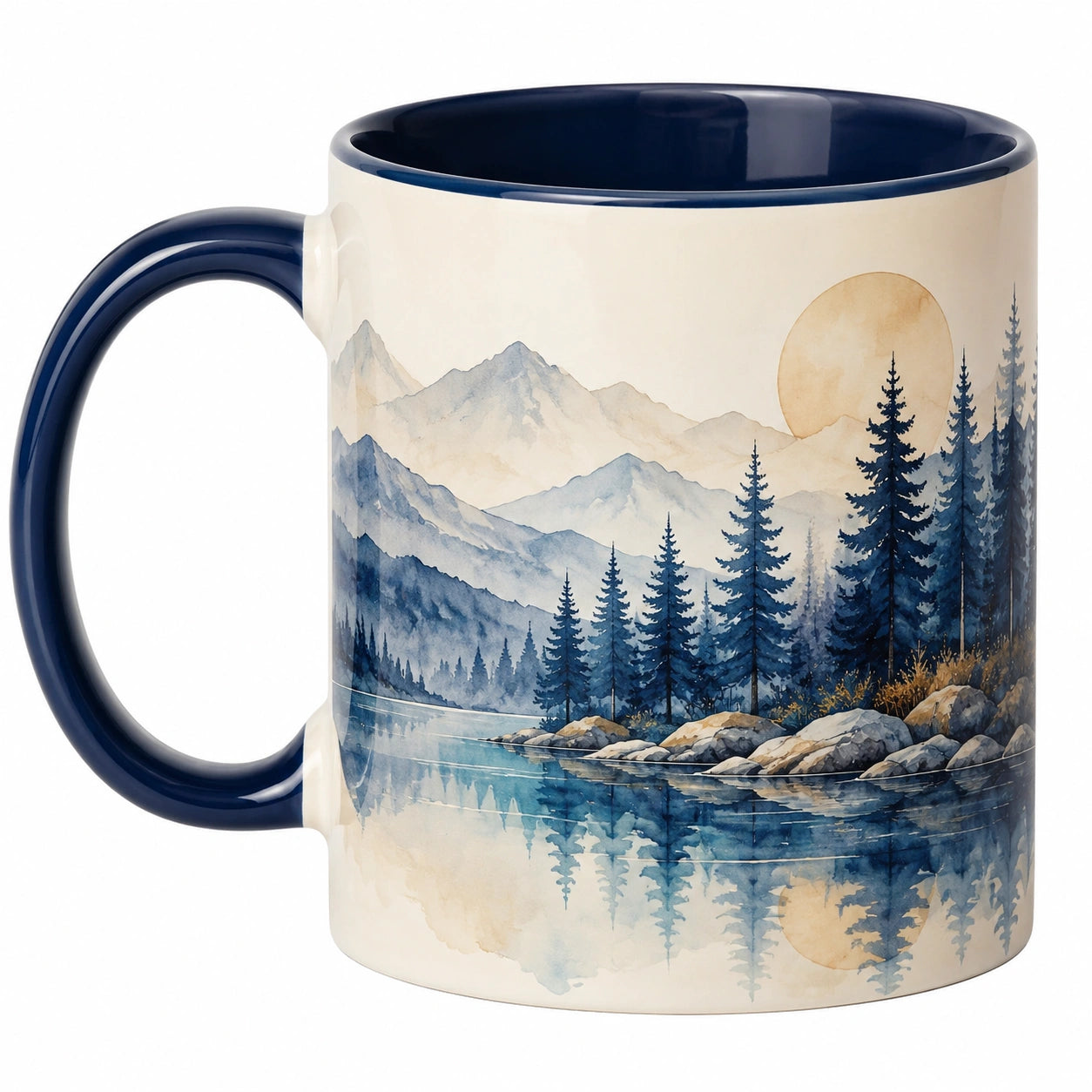 Taza de cerámica con diseño de paisaje 350ml azul