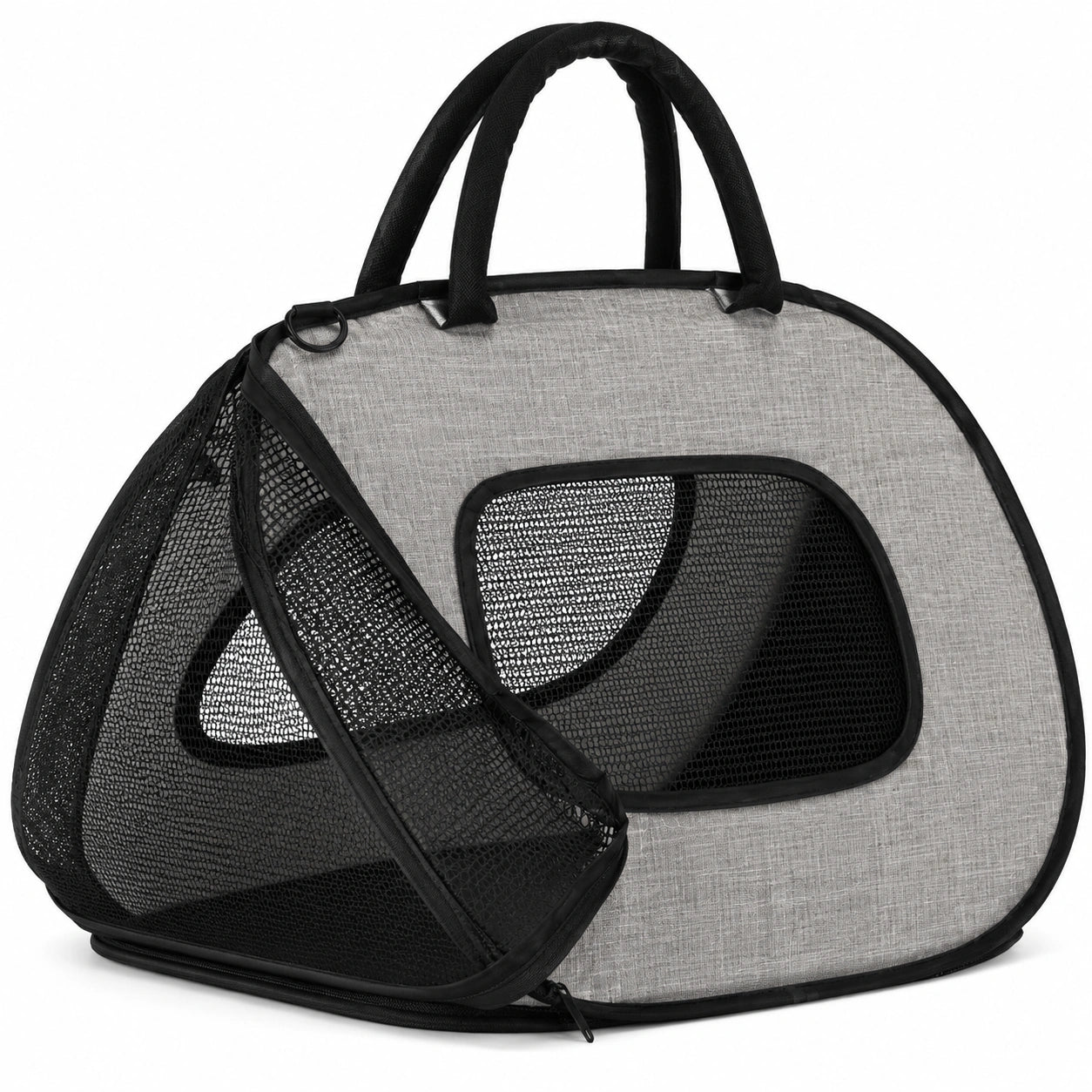 Transportín Plegable para Mascotas Gris y Negro con Ventanas de Malla