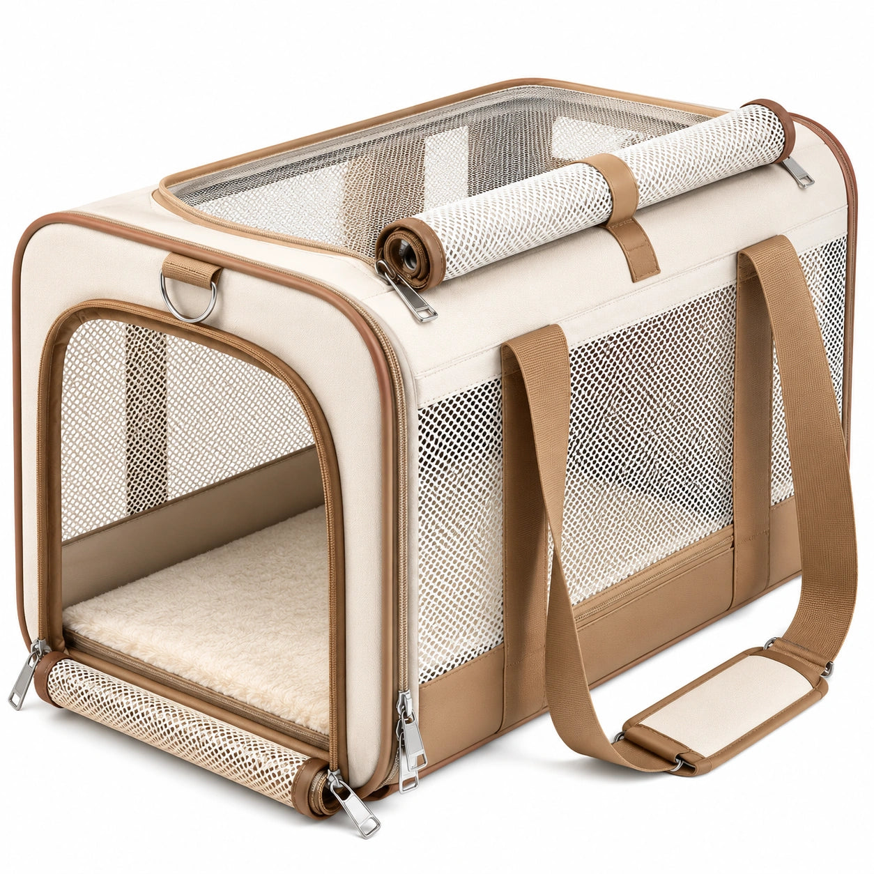 Transportín Portátil para Mascotas Beige y Marrón